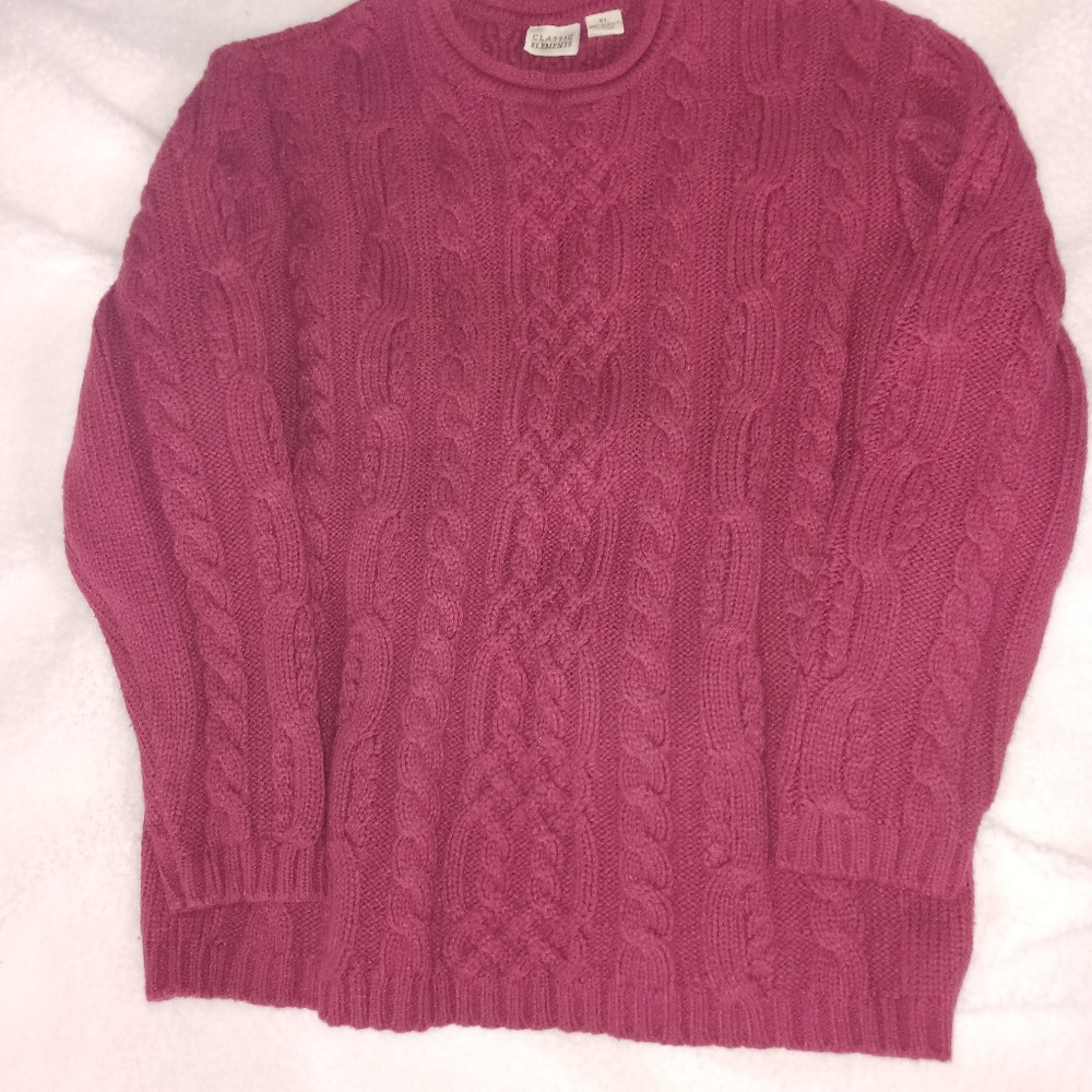 Women's sweater, extra large, 100% acrylic, raspberry color.